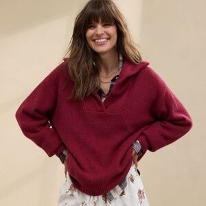 Aerie Cozyup waffle button sweater in color maroon women's size XXS(029)